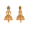 Aruni imitation gold platted Jhumka earrings with pink and green ruby stones