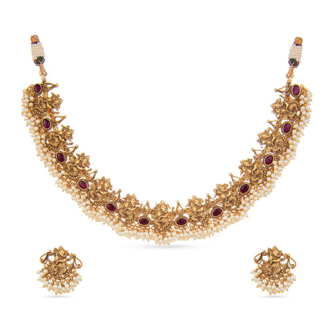 Antique gold necklace set in temple jewellery 