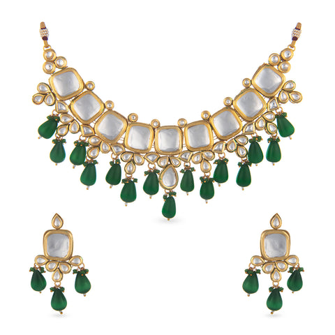 mother of pearl necklace set with beautiful green drops