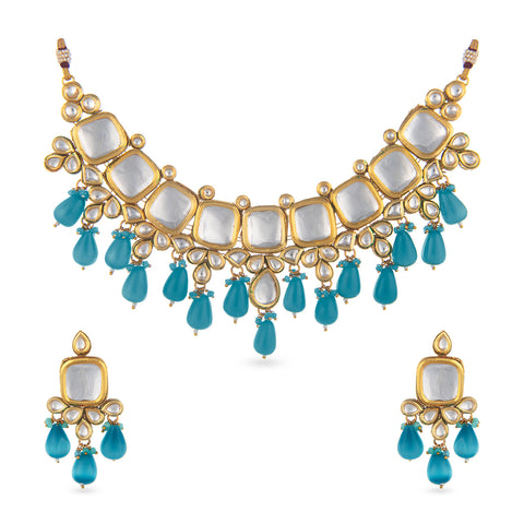 mother of pearl necklace set with beautiful blue drops
