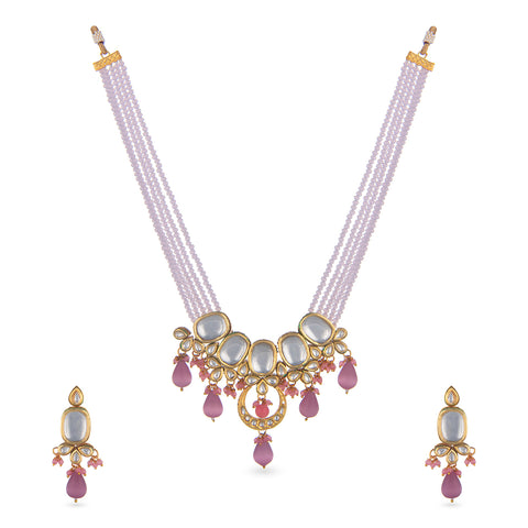 royal necklace set with pink motis and white pearls