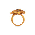 buy ring online - Imitation gold ring in peacock design with red ruby stones 