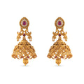 Aruni imitation gold platted Jhumka earrings with pink ruby stones