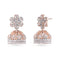 taarika peach color with white stones jhumka earrings