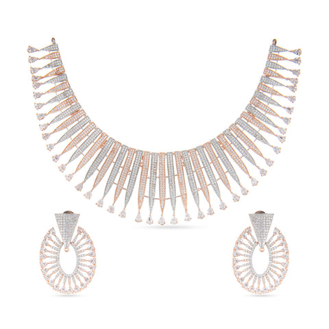 indo western jewellery set - Rose gold and silver stone combo necklace set 
