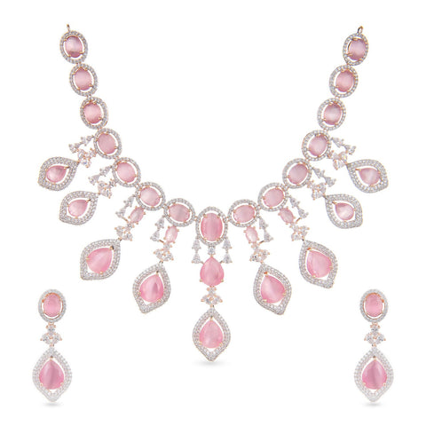 Beautiful White stone and pink crystal necklace set