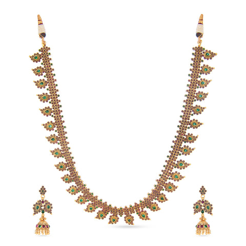 gold platted necklace set with beautiful green crystals