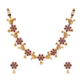 Pink Stone Gold Polished Peacock design necklace set 