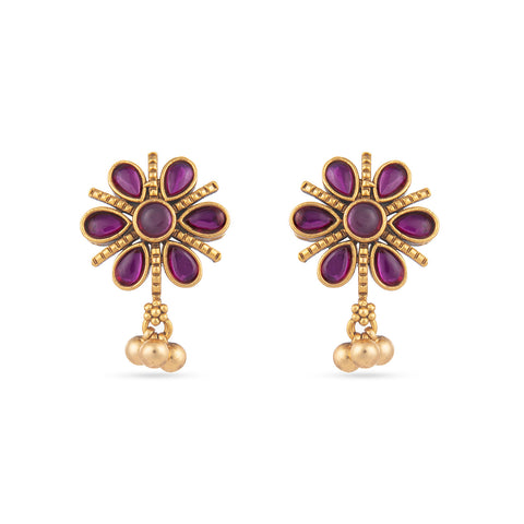 Pink Stone Gold Polished Peacock design earrings