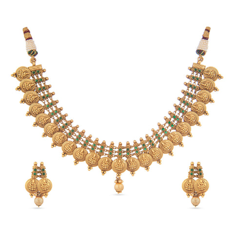 Antique gold platted temple jewellery necklace set