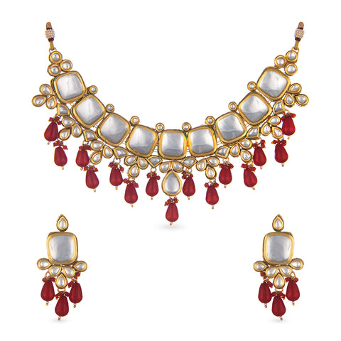 mother of pearl necklace set with beautiful red drops