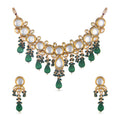 Gold plated green necklace set with pearls and crystals