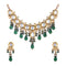 Gold plated green necklace set with pearls and crystals