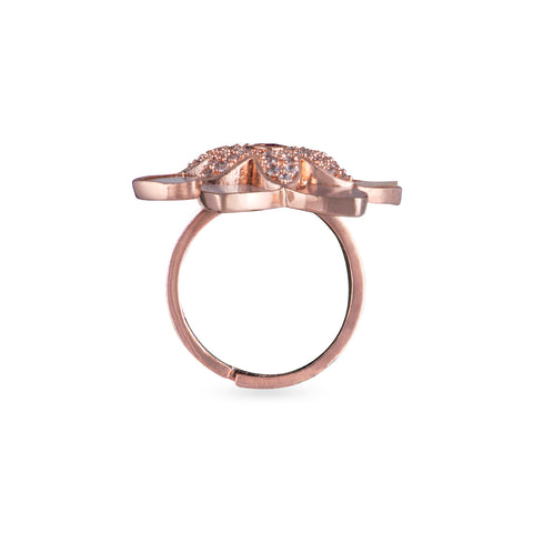 rose gold floral style ring with beautiful pink ruby stone at the centrer