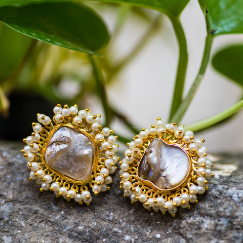 gold platted mother of pearl earrings